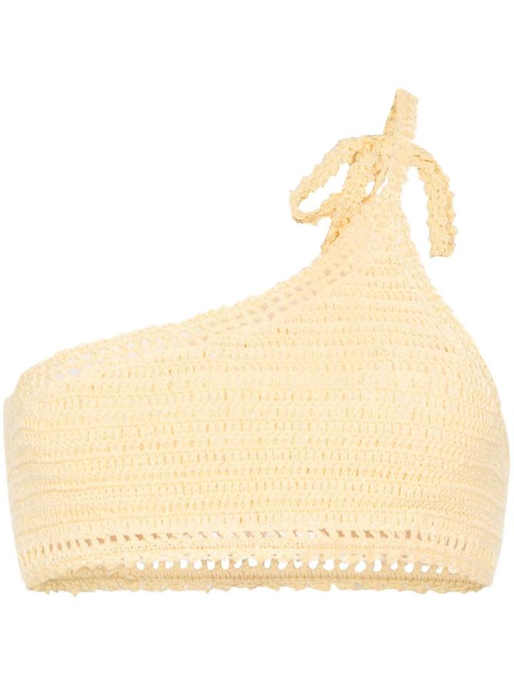 She Made Me Essential Crochet One-shoulder Bikini Top - Yellow