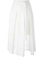 Sacai Pleated Lace Skirt, Women's, Size: 2, White, Rayon/cotton/nylon/polyester