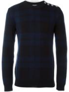 Balmain Checked Jumper, Men's, Size: Xl, Blue, Wool/merino