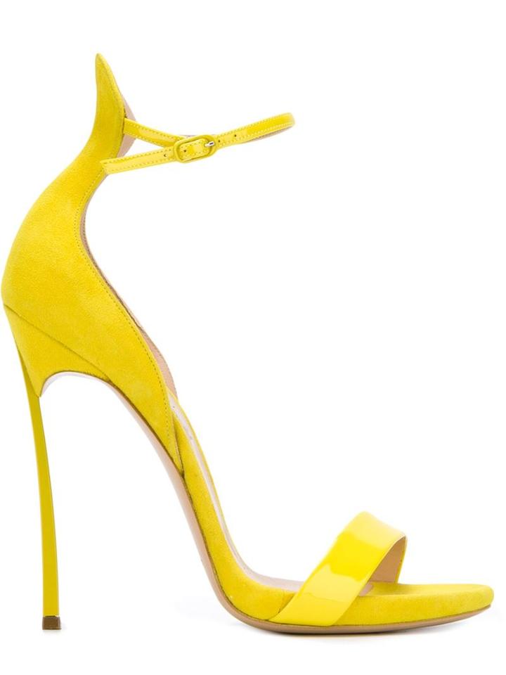 Casadei Ankle Strap Sandals, Women's, Size: 38.5, Yellow/orange, Suede/leather