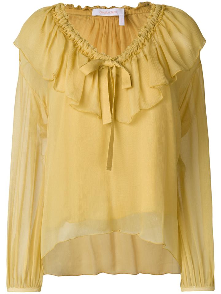 See By Chloé V-neck Ruffle Blouse - Yellow & Orange