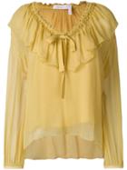 See By Chloé V-neck Ruffle Blouse - Yellow & Orange