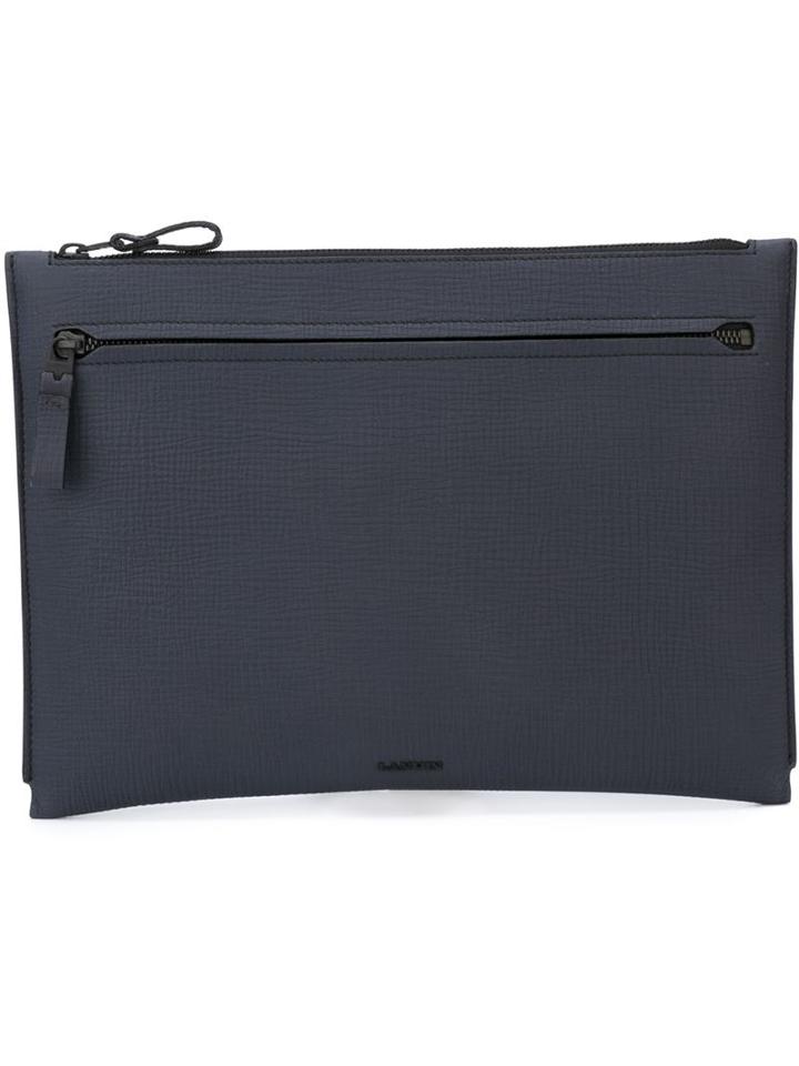 Lanvin Zip Detail Flat Clutch, Men's, Blue, Lamb Skin/polyester