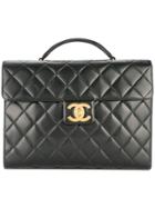 Chanel Vintage Quilted Briefcase Business Hand Bag - Black