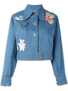 Olympia Le-tan Beaded Patch Denim Jacket, Women's, Size: 38, Blue, Cotton/pvc