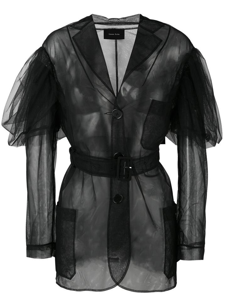 Simone Rocha - Sheer Single Breasted Coat - Women - Polyimide - 6, Black, Polyimide