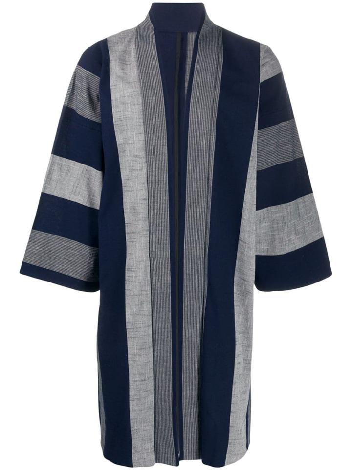 Y. & Sons Striped Open Front Coat - Blue