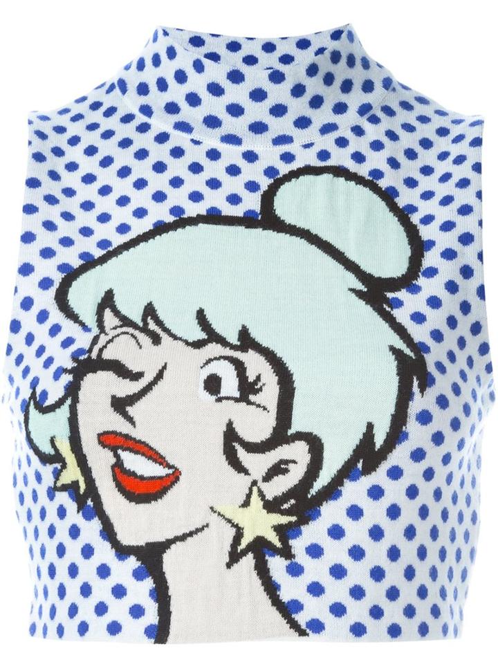 Jeremy Scott Cartoon Intarsia Cropped Top, Women's, Size: 38, White, Virgin Wool