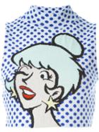 Jeremy Scott Cartoon Intarsia Cropped Top, Women's, Size: 38, White, Virgin Wool