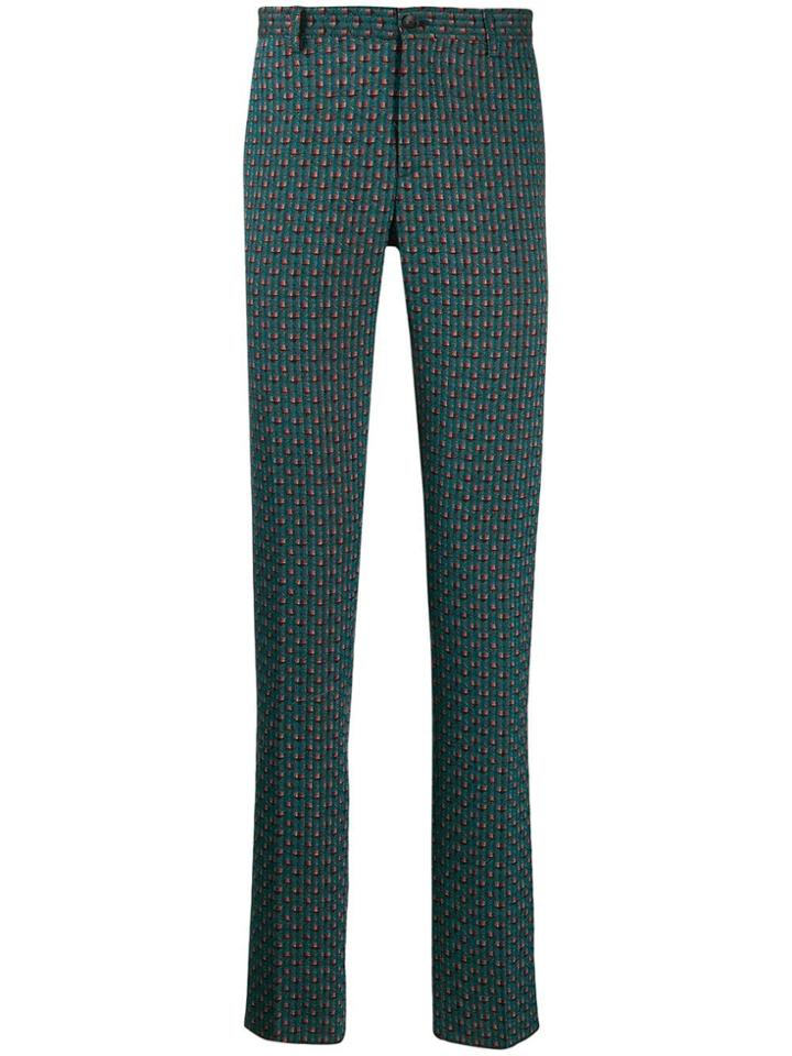 Etro Textured Slim Fit Trousers - Green