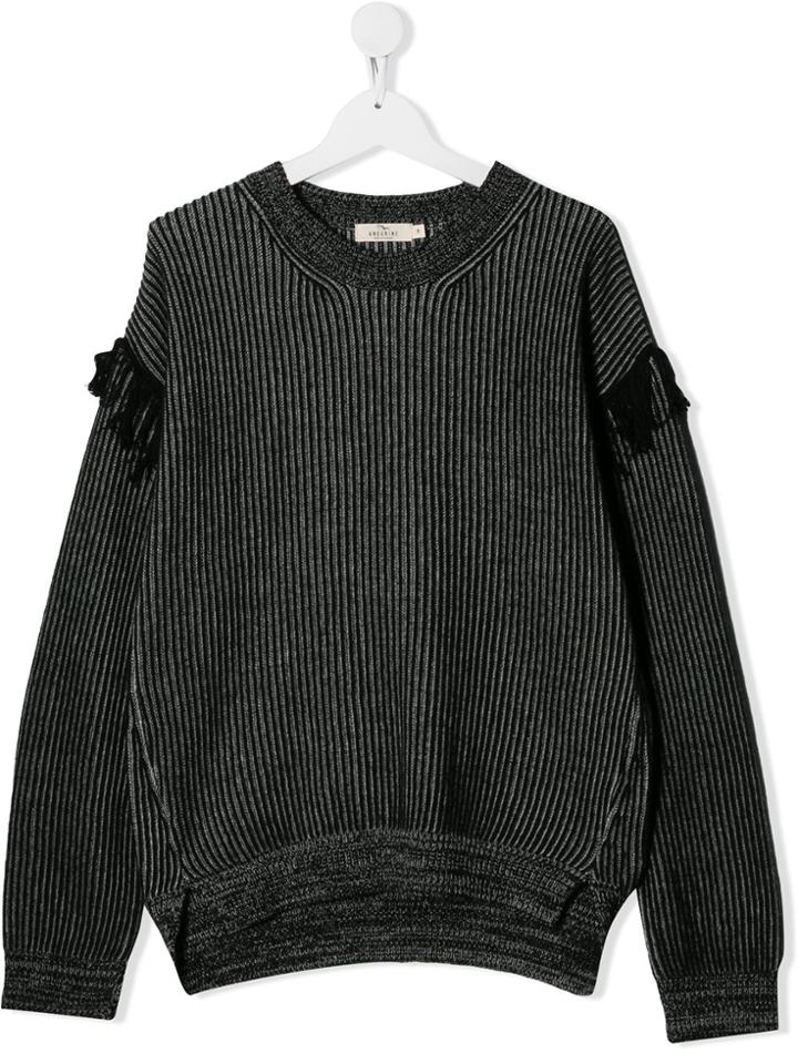 Andorine Teen Fringe-trimmed Ribbed Jumper - Black