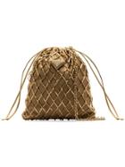 Prada Gold Tone Metallic Woven Leather And Satin Pouch