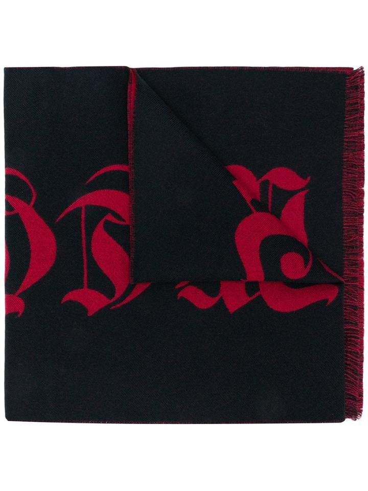 Alexander Mcqueen Gothic Logo Scarf - Black