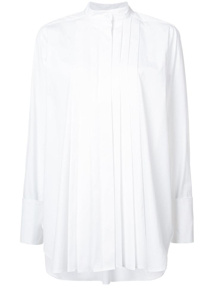 Oscar De La Renta Brooch Embellished Pleated Shirt - White