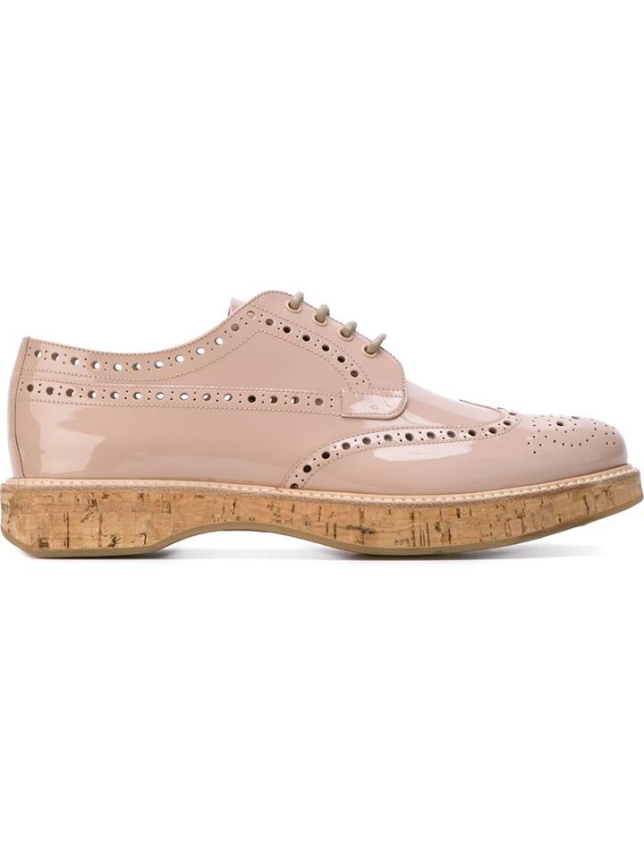 Church S Cork Effect Sole Perforated Brogues, Women's, Size: 37.5, Pink/purple, Patent Leather/rubber