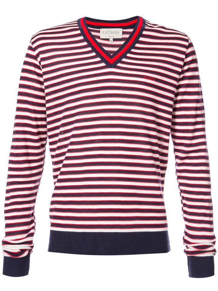 Katama Striped V-neck Jumper - Blue