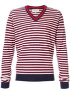 Katama Striped V-neck Jumper - Blue