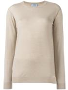 Prada Ribbed Trim Jumper, Women's, Size: 40, Nude/neutrals, Virgin Wool