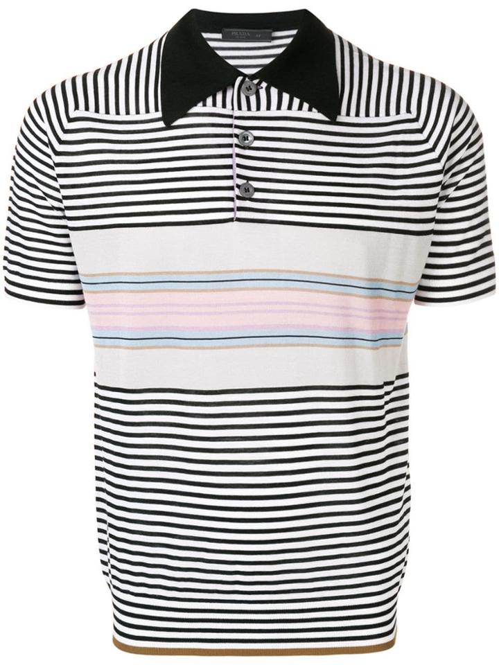 Prada Striped Knit Polo Shirt - White