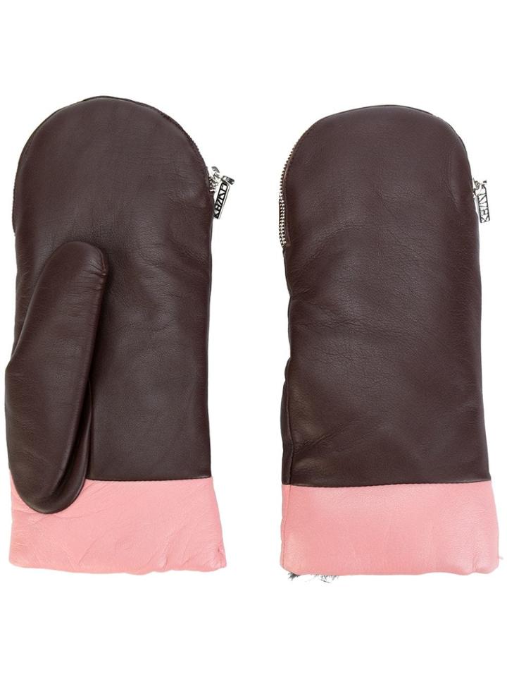 Kenzo Zipped Mittens - Brown