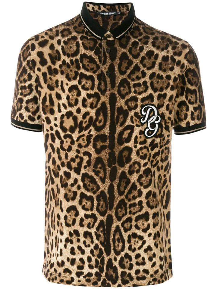 Dolce & Gabbana Leopard Print Polo Shirt With Logo Patch - Multicolour