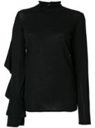 Circus Hotel Frill Trim Sleeve Sweater - Black