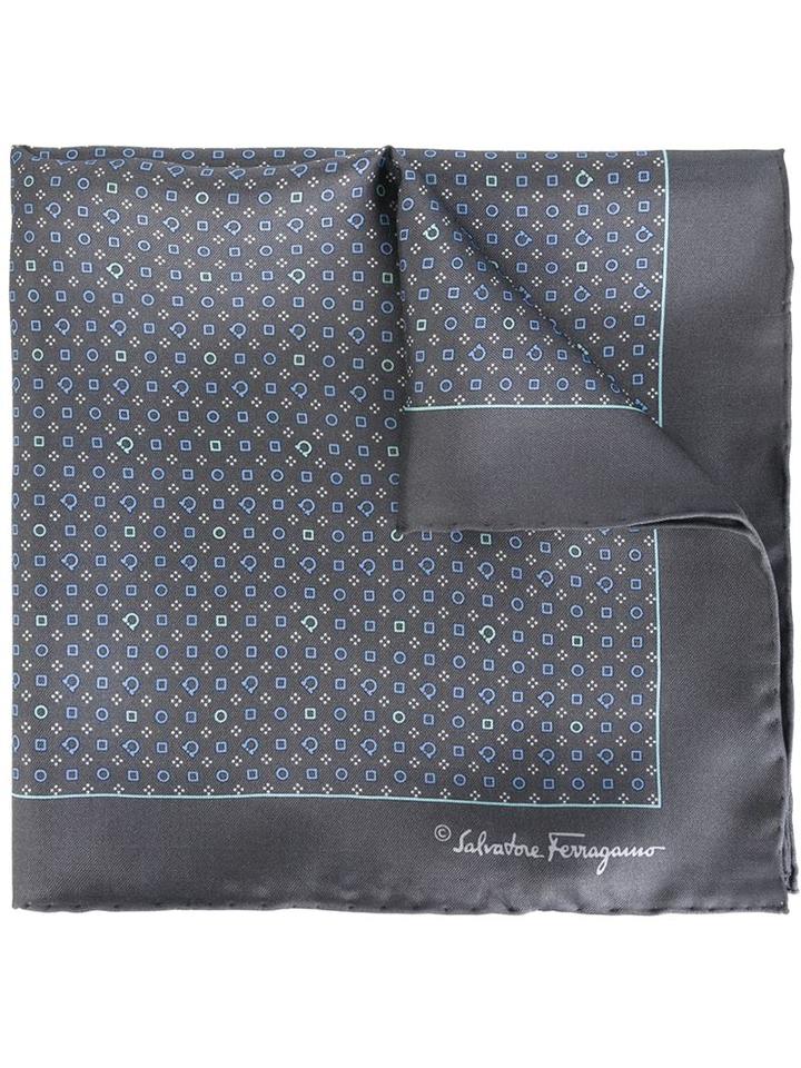 Salvatore Ferragamo Gancio Print Pocket Scarf, Men's, Grey, Silk