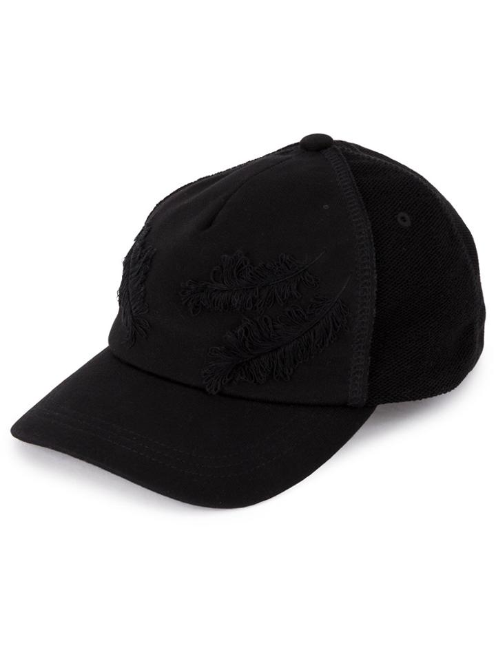 Ca4la Feather Embroidered Cap - Black