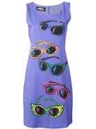 Jeremy Scott Sunglasses Print Fitted Dress, Women's, Size: 44, Pink/purple, Polyester/spandex/elastane