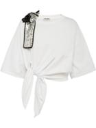 Miu Miu Embellished Bow T-shirt - White