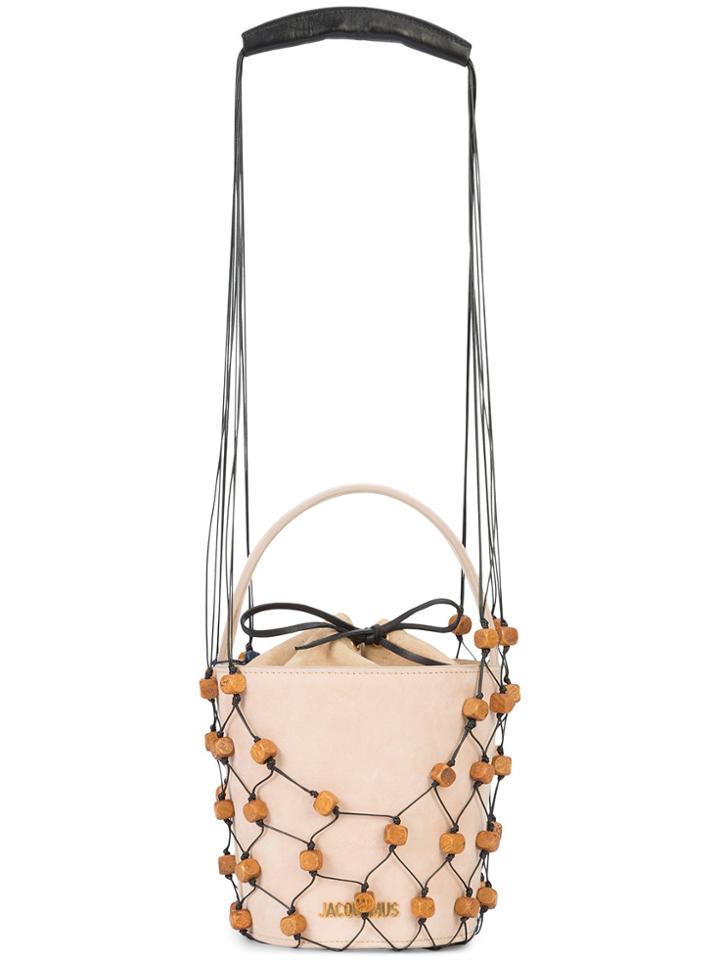 Jacquemus Beaded Net Trim Shoulder Bag - Pink & Purple