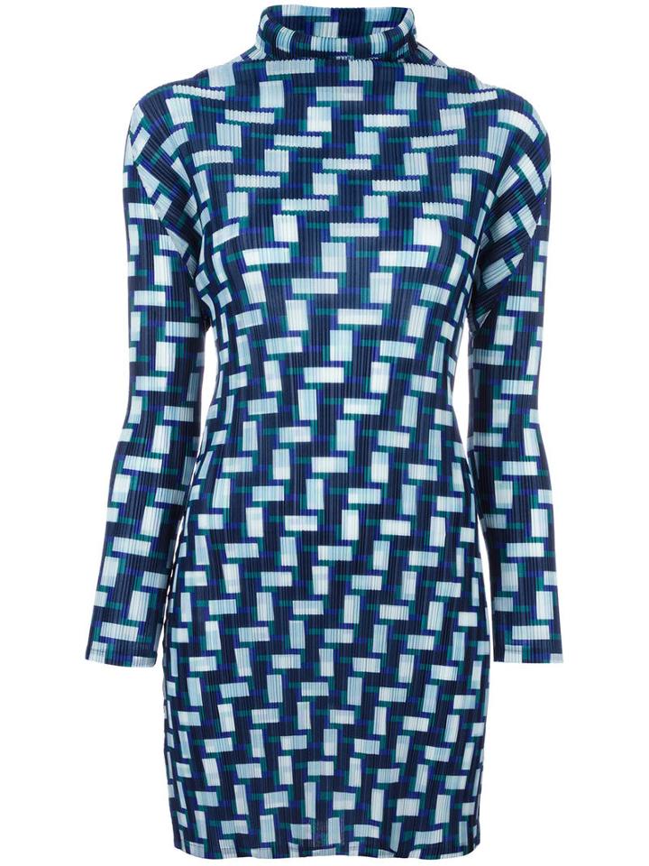 Pleats Please By Issey Miyake Goemtric Print Long Blouse, Women's, Size: 3, Blue, Polyester