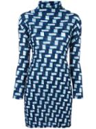 Pleats Please By Issey Miyake Goemtric Print Long Blouse, Women's, Size: 3, Blue, Polyester