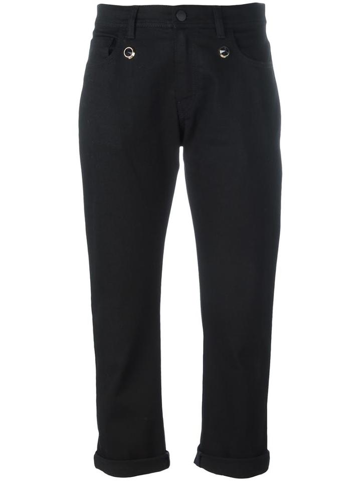 Fendi Cropped Trousers, Women's, Size: 38, Black, Cotton/spandex/elastane/plastic/calf Leather