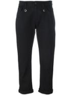 Fendi Cropped Trousers, Women's, Size: 38, Black, Cotton/spandex/elastane/plastic/calf Leather