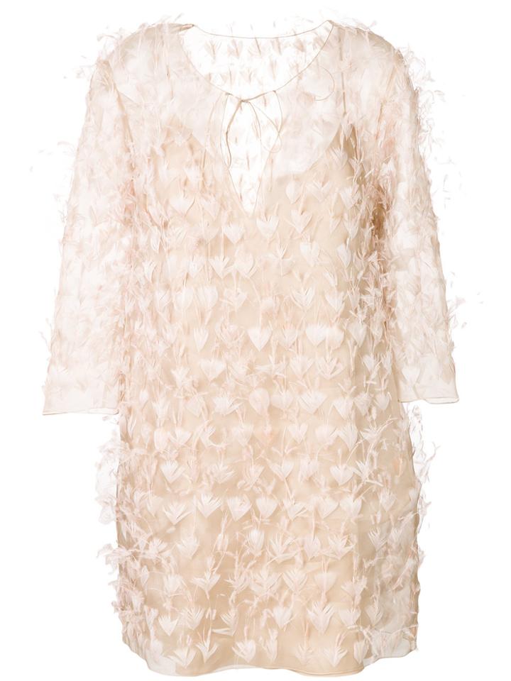 Alberta Ferretti Feathered Shift Dress - Nude & Neutrals