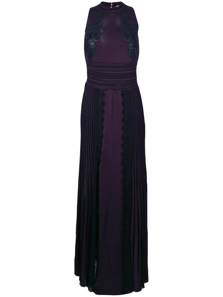 Roberto Cavalli Lace And Pleat Full Length Gown - Pink & Purple
