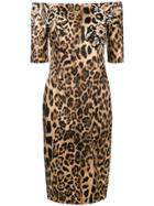Clips Off The Shoulder Leopard Print Dress - Brown