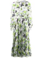 Msgm Floral Pleated Long Dress - White