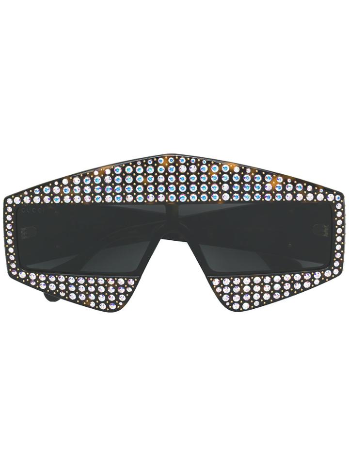 Gucci Eyewear Crystal Visor Sunglasses - Brown