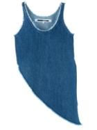 Mcq Alexander Mcqueen Asymmetric Frayed Top, Women's, Size: 42, Blue, Cotton