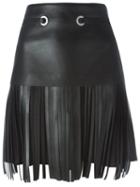 Neil Barrett Fringed Midi Skirt, Women's, Size: Medium, Black, Calf Leather/silk/polyamide/spandex/elastane