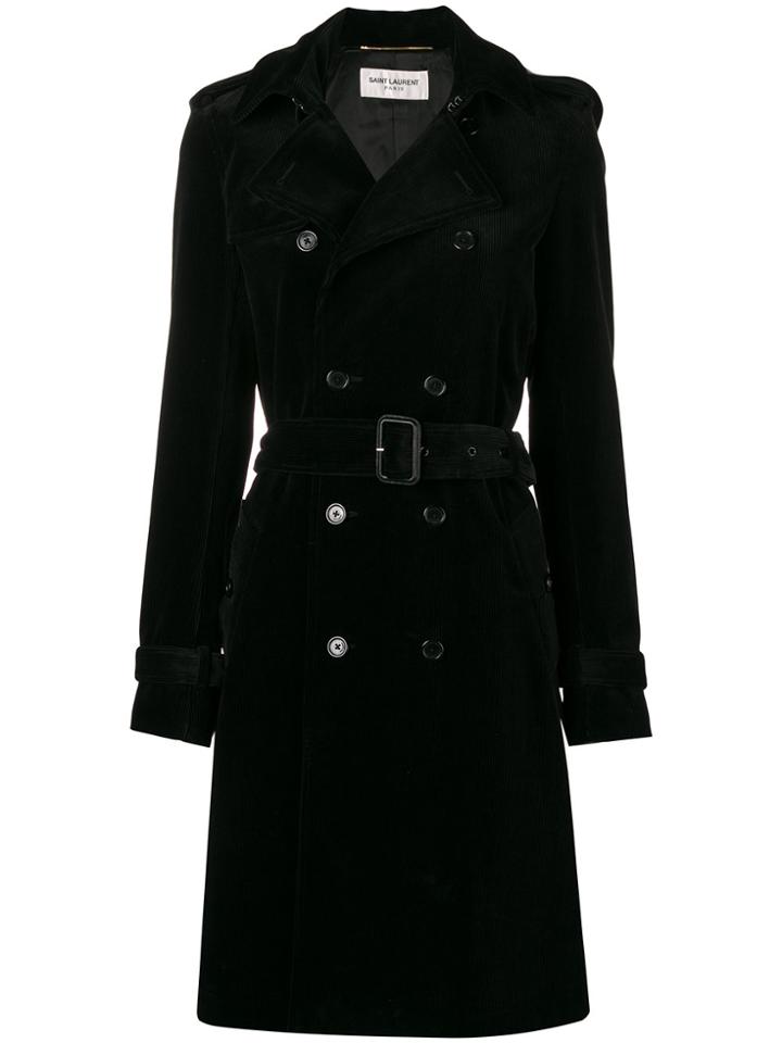 Saint Laurent Belted Trim Coat - Black