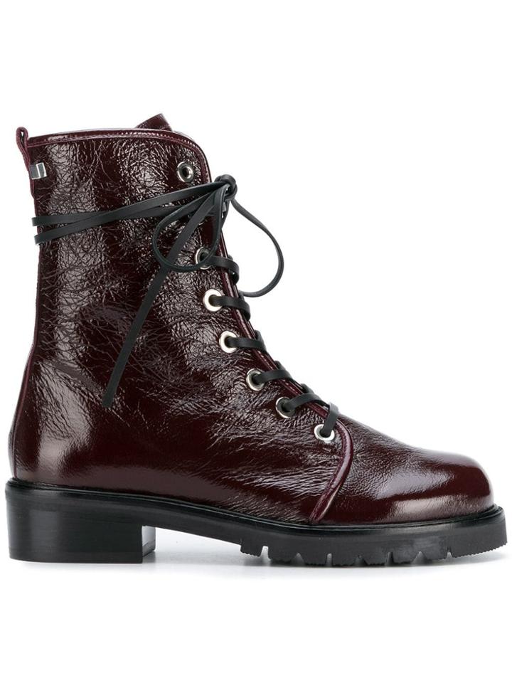 Stuart Weitzman Lace Up Boots - Red