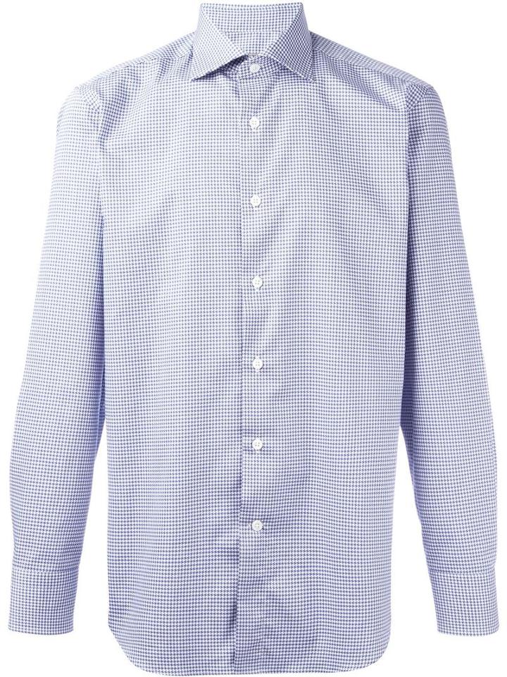 Canali Houndstooth Pattern Shirt, Men's, Size: 44, Blue, Cotton
