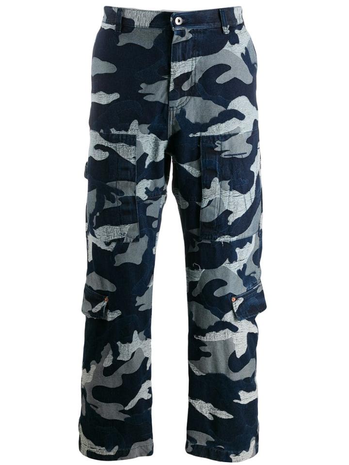 Valentino Camouflage Denim Cargo Trousers - Blue