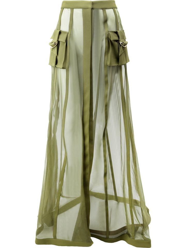 Balmain - Transparent Military Skirt - Women - Silk/polyurethane/acetate/viscose - 38, Green, Silk/polyurethane/acetate/viscose