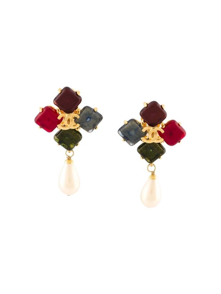 Chanel Vintage Pearl Drop Clip On Earrings