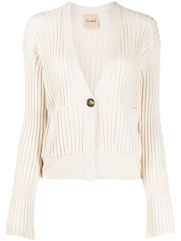 Nude Deep V-neck Cardigan - Neutrals