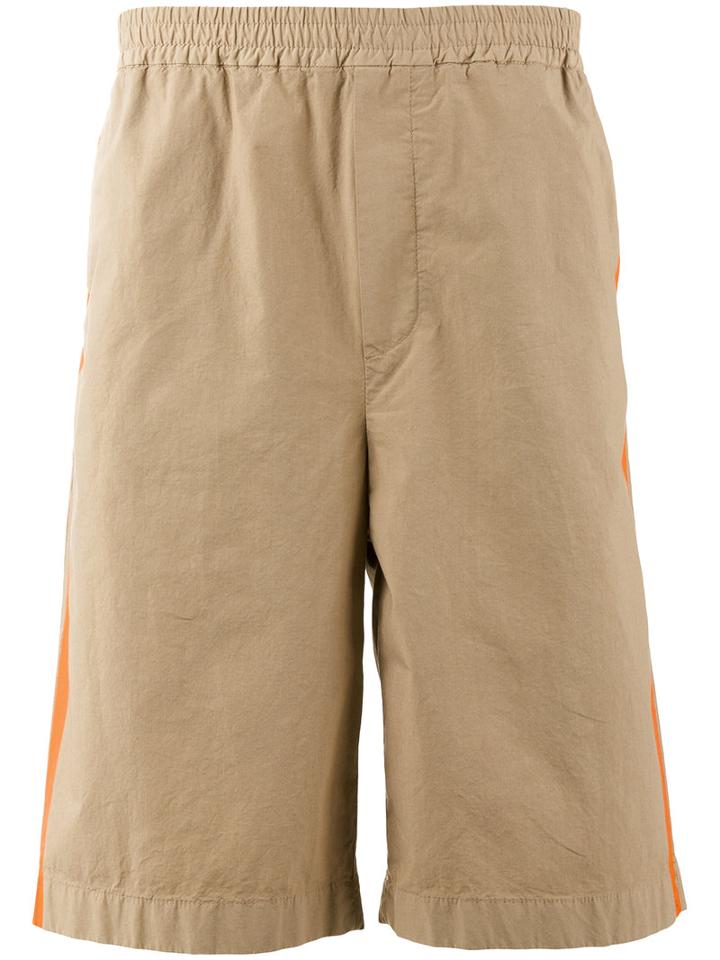 Msgm Side-stripe Shorts, Men's, Size: 48, Brown, Cotton/spandex/elastane